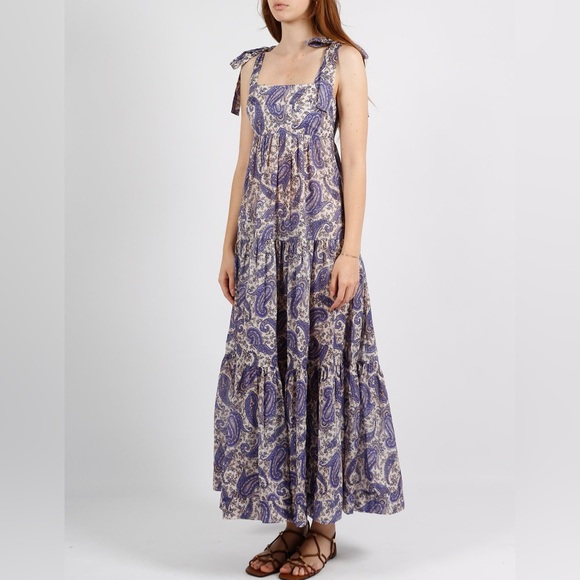 NWT Zimmermann Gathered Paisley-Print Cotton Midi Dress Lavender Purple - Picture 1 of 8